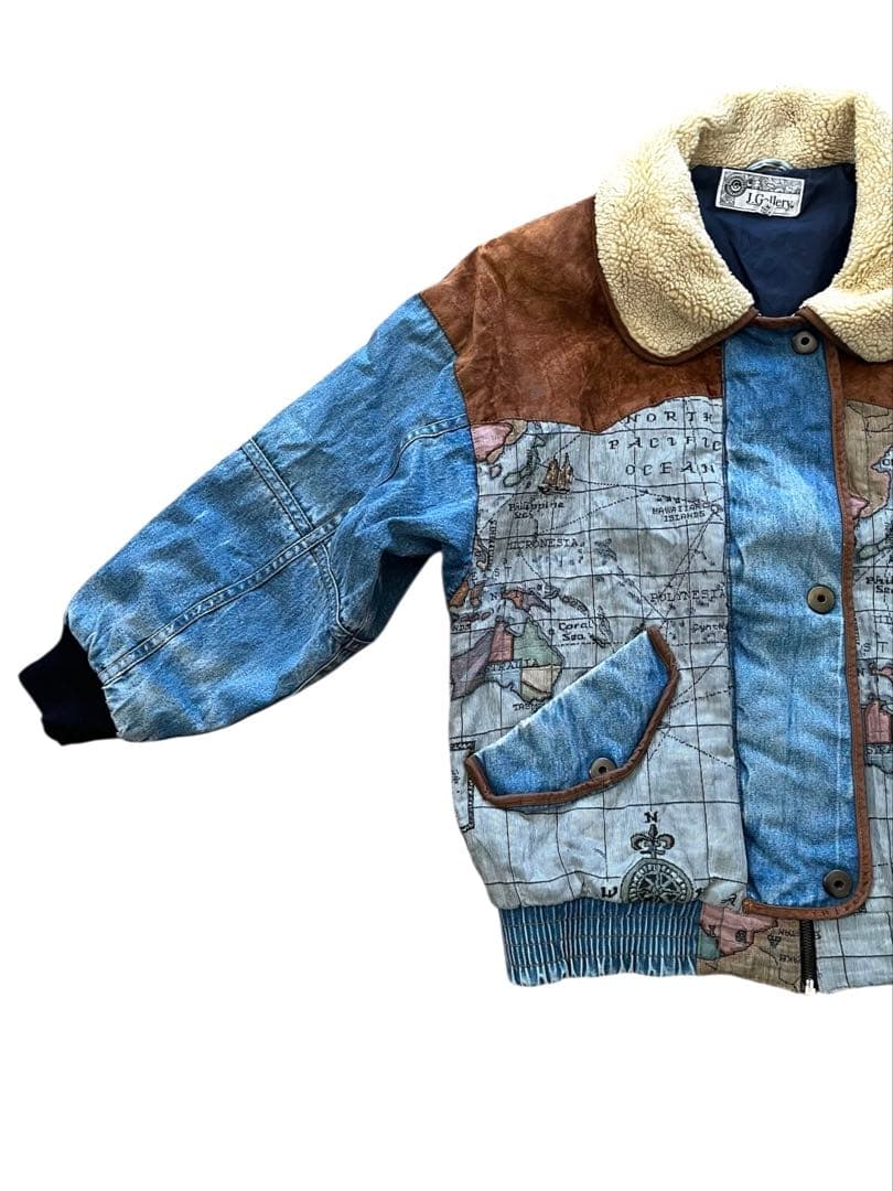 90's J Galleryジェイギャラリー襟ボアデニム地図柄ジャケットM