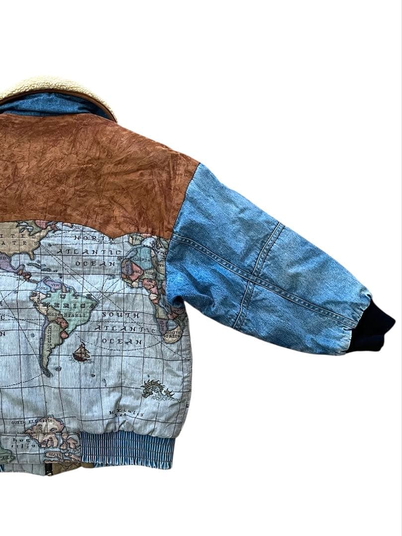 90's J Galleryジェイギャラリー襟ボアデニム地図柄ジャケットM