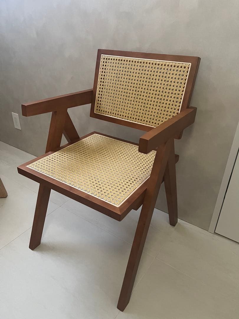 木製アームチェア ラタン編み