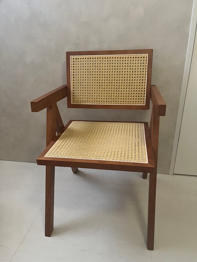 木製アームチェア ラタン編み