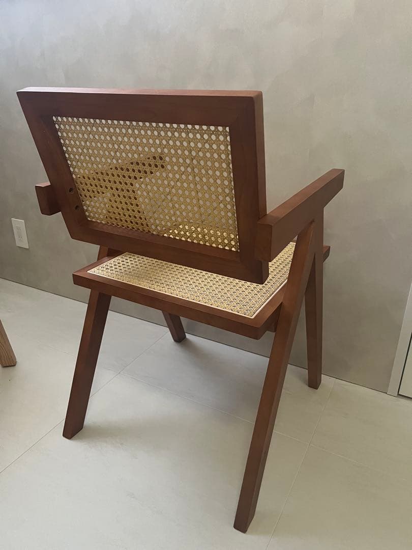 木製アームチェア ラタン編み