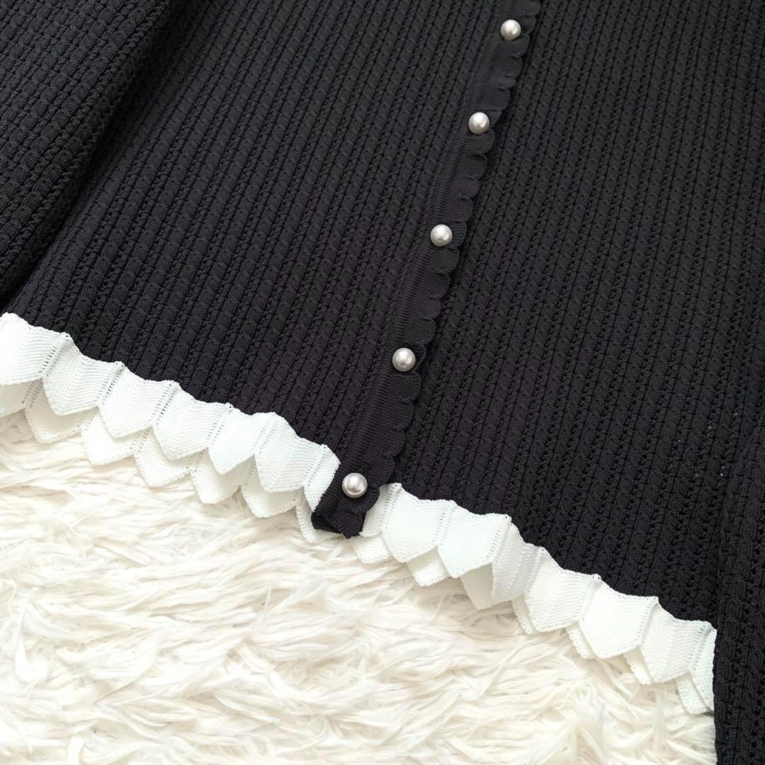 未使用級✨エムズグレイシー 現行 カーディガン パール レース フリル 黒