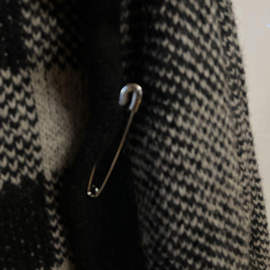 GroudY ロングニットカーディガン 黒とグレー チェック柄