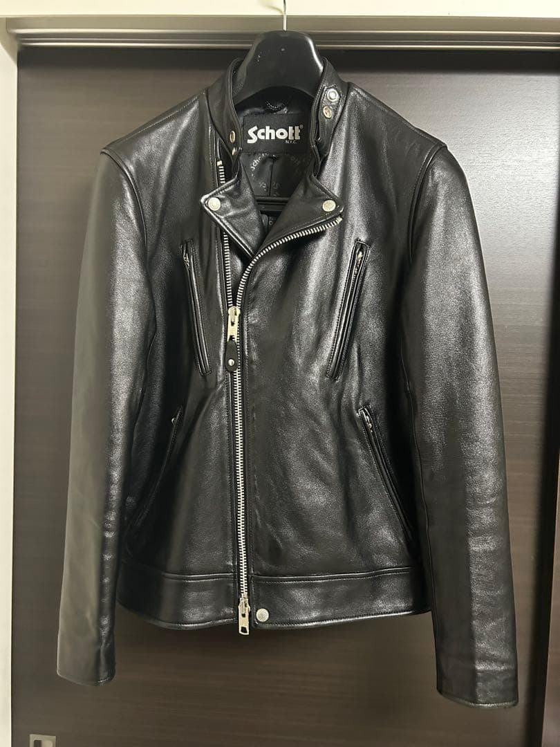 新品 Schott セミダブル　レザーライダースジャケット L 黒