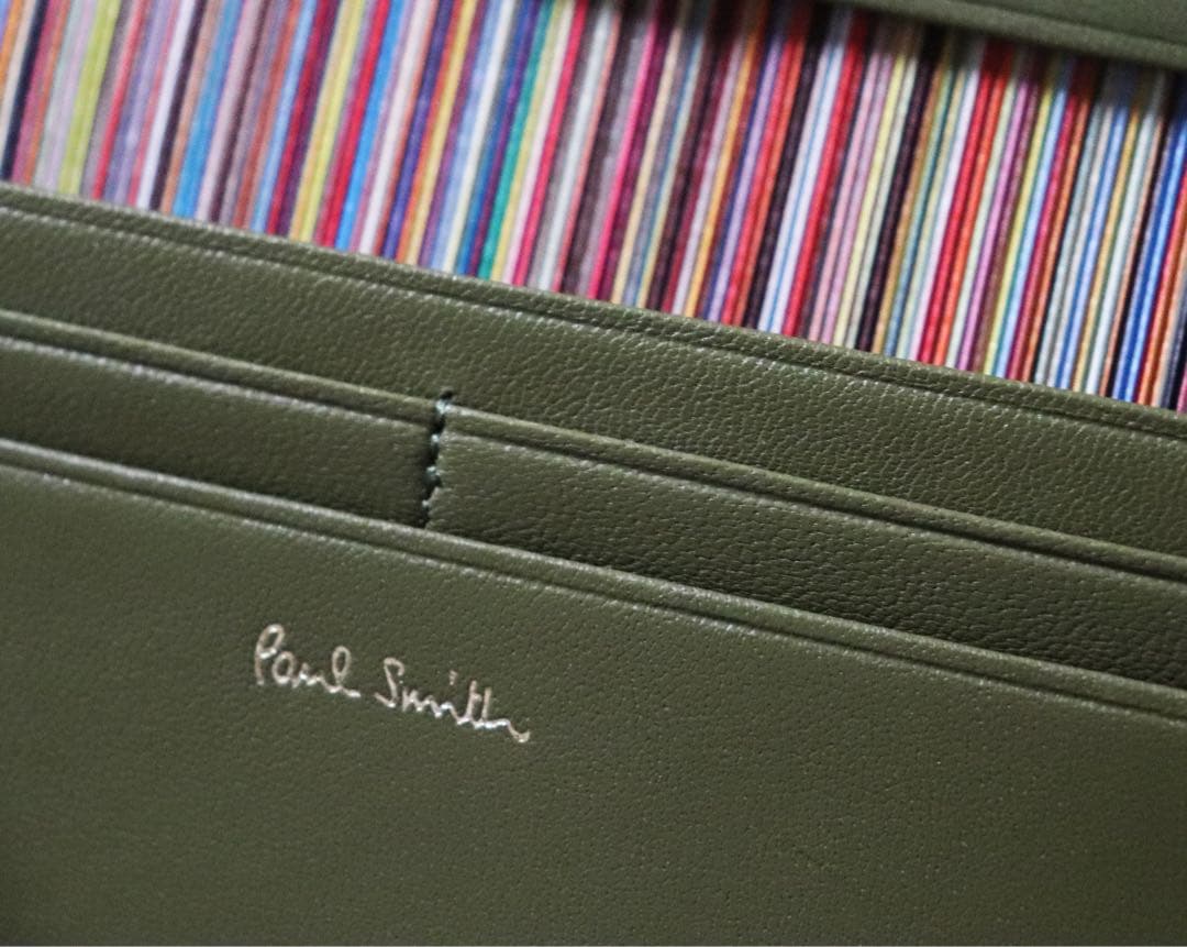 《ポールスミス》箱付新品 マルチストライプトリムインサイド レザーかぶせ式長財布