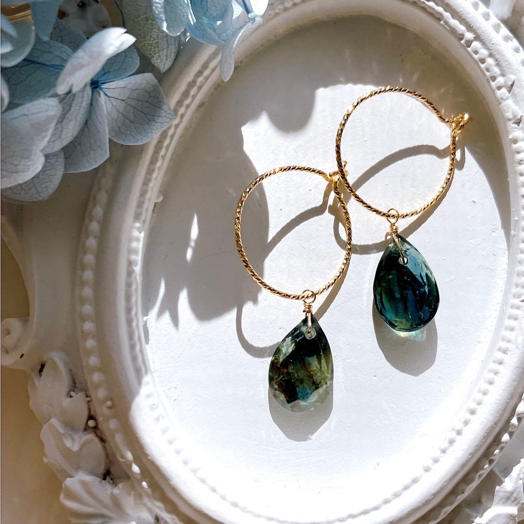 Kaya◆希少✧ティールサファイア フープピアス✧14kgf