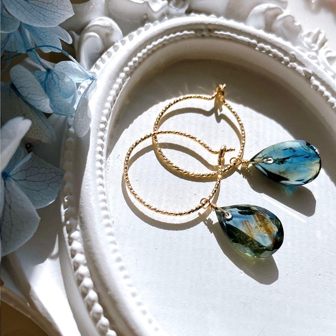 Kaya◆希少✧ティールサファイア フープピアス✧14kgf