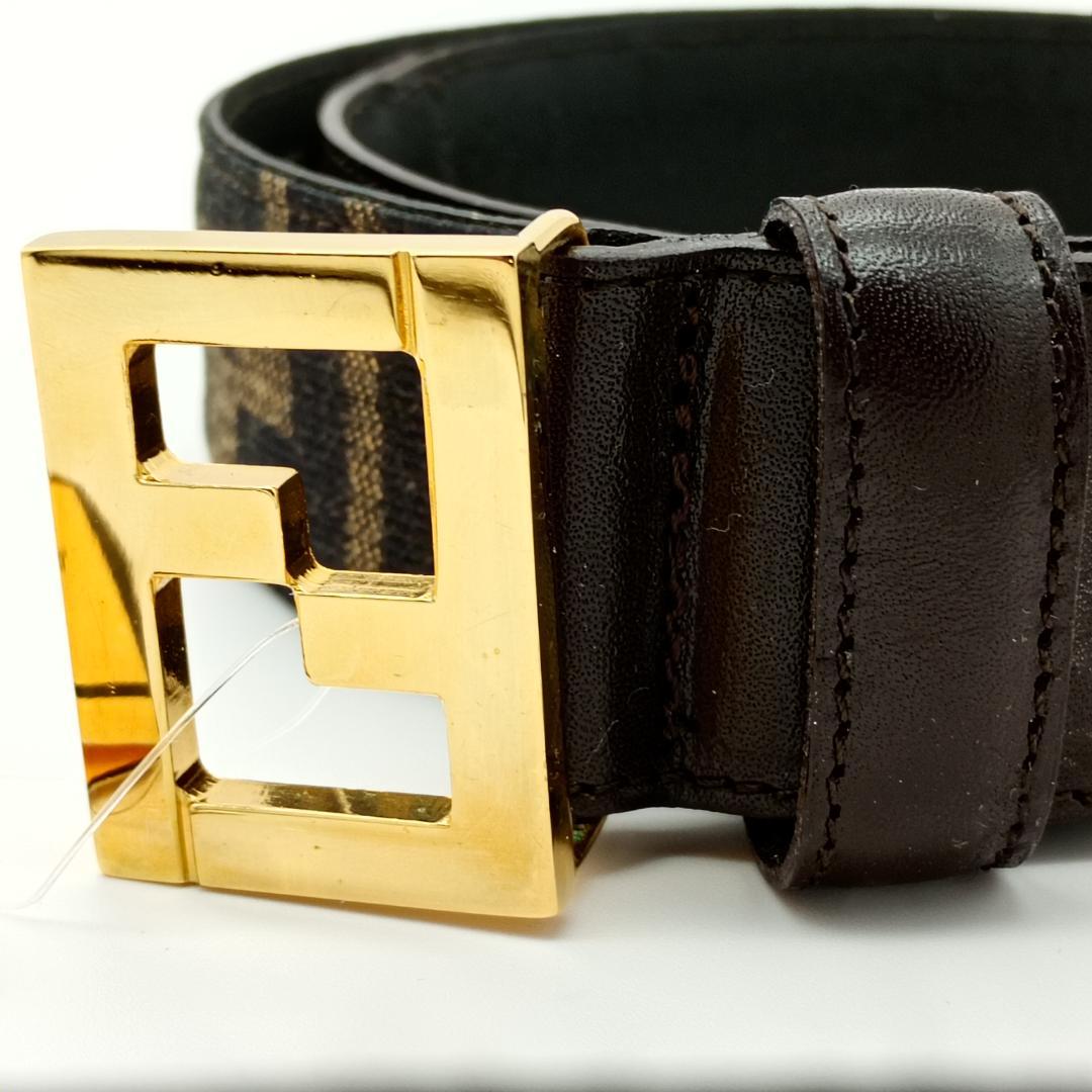 FENDI ベルト　ズッカ　ゴールドバックル　ブラウン
