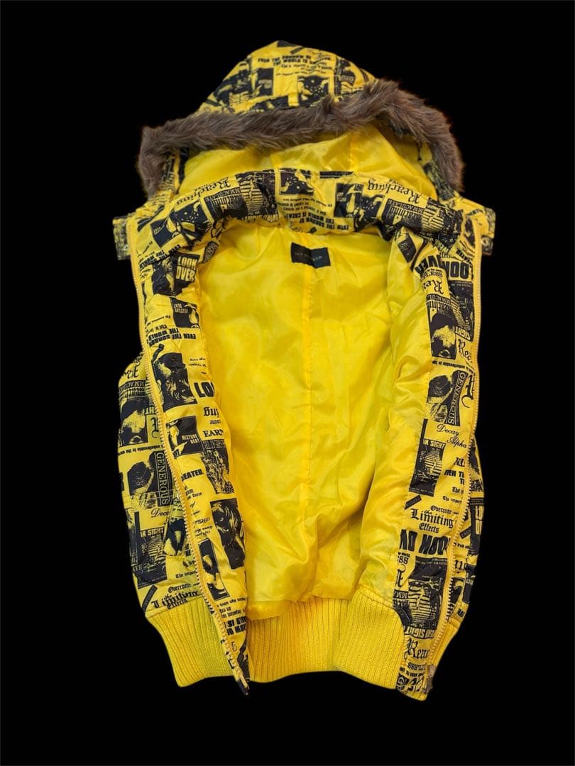 レア美品　平成ギャル ファー　ダウンベスト　フーディ　リブ　短丈　英字♡ y2k