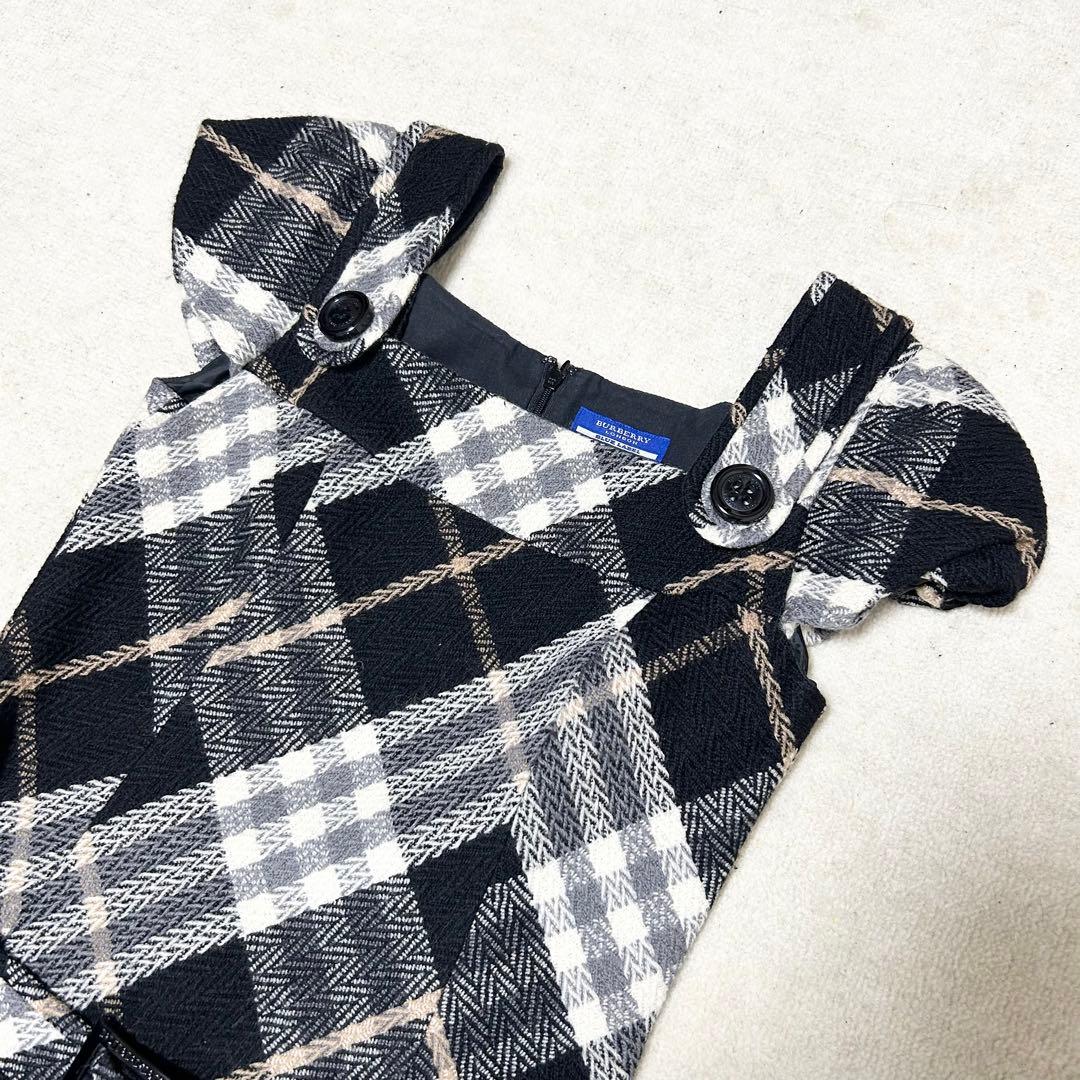 美品　バーバリーブルーレーベル　ノバチェック　ウールワンピース　ノースリーブ