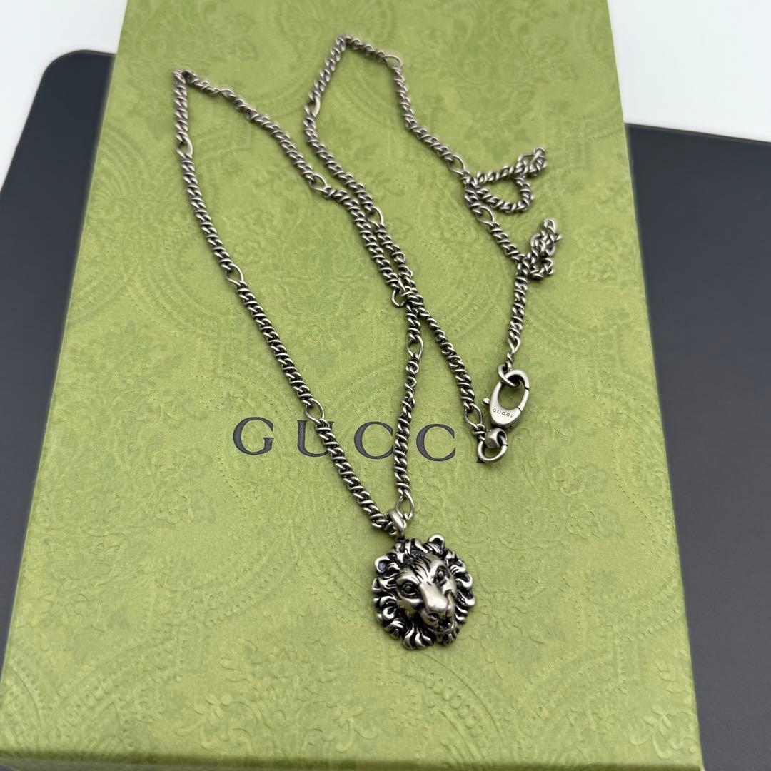 希少/極美品✨グッチ ライオンヘッド ネックレス シルバー 410673