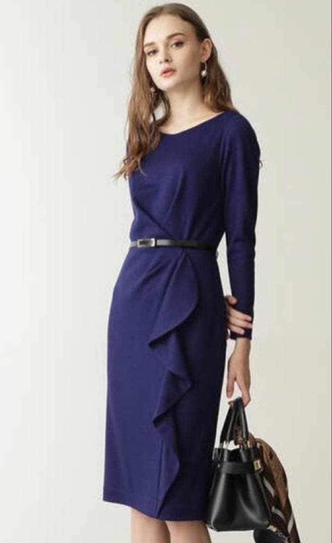 ピンキーアンドダイアン サイドラッフルジャージワンピース ブルー 38