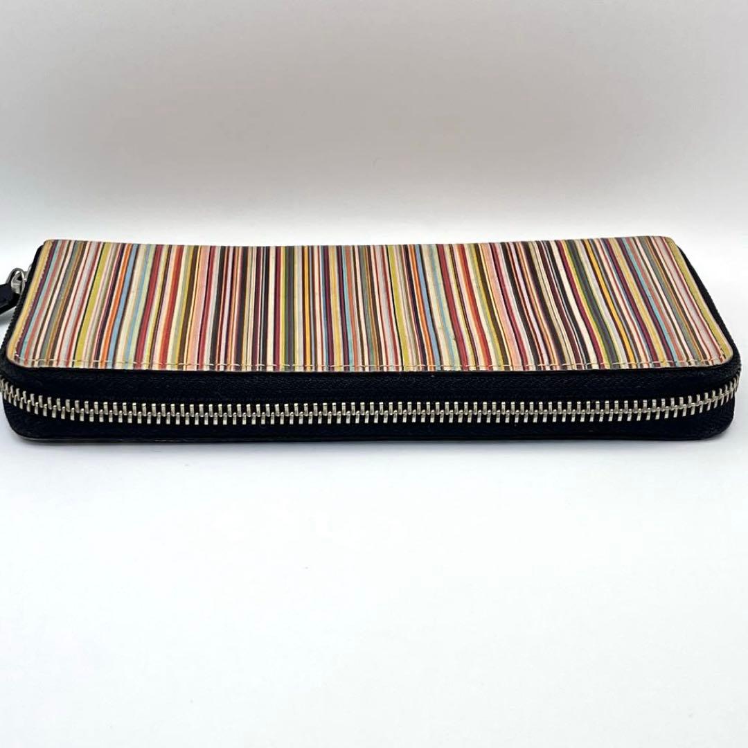 ポールスミス マルチストライプ ラウンドファスナー 長財布 黒