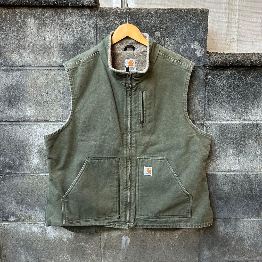MOSモスグリーン Carhartt カーハート ダック ベスト ボア