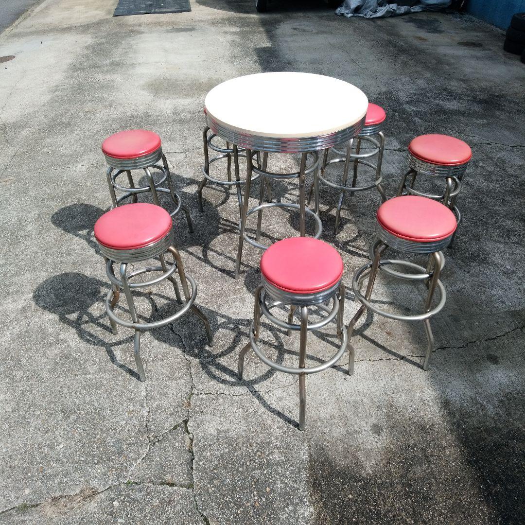 アメリカンレトロ　ハイチェア&ハイテーブルセット