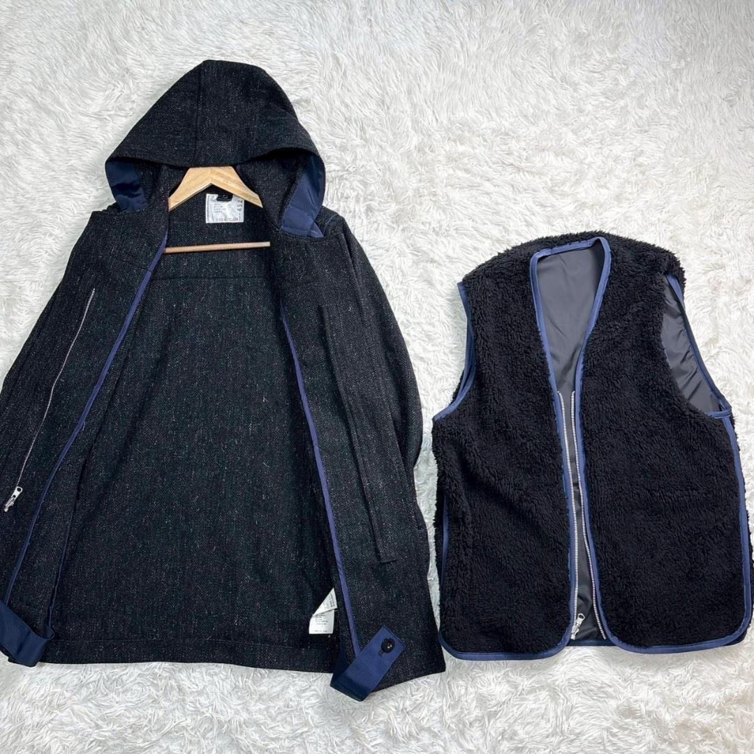 sacai サカイ ダークグレー ダッフルコート 1 ライナー付き