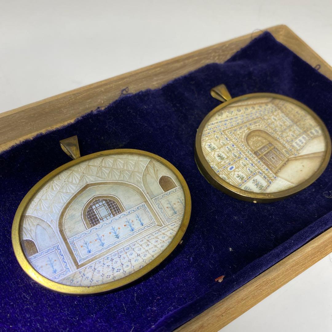 専用極上　印度密画　ネックレストップ　一対　共箱　タルニ　東さ8-0110☆2F