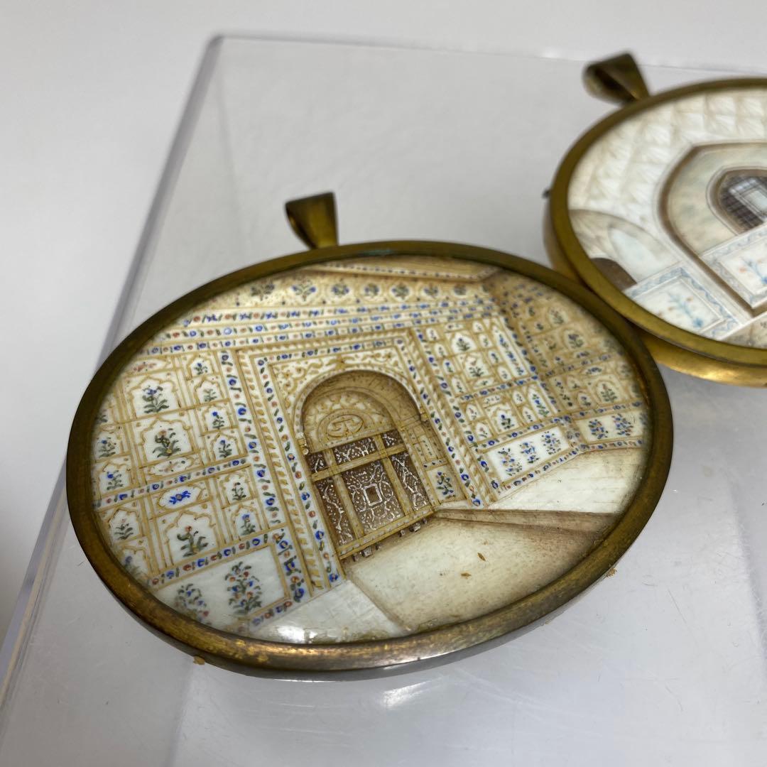 専用極上　印度密画　ネックレストップ　一対　共箱　タルニ　東さ8-0110☆2F