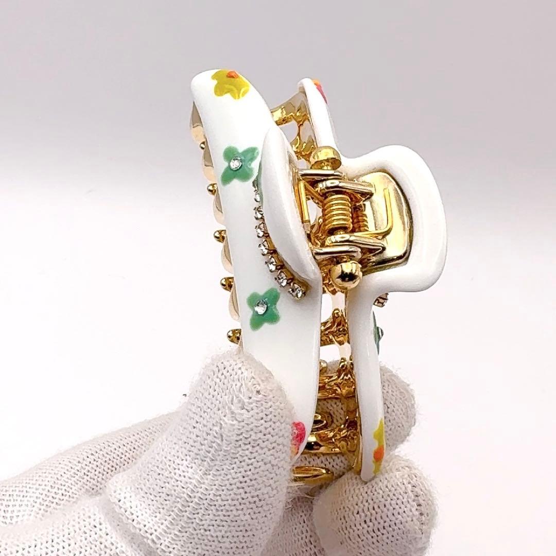 acca アッカ　ヘアクリップ　M ニューコラーナ　白　ゴールド　ラインストーン