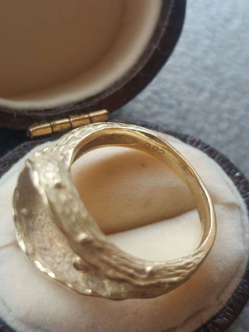 K18大振りリング⭐作家物？⭐艶消し+ダイヤ⭐個性的⭐レア