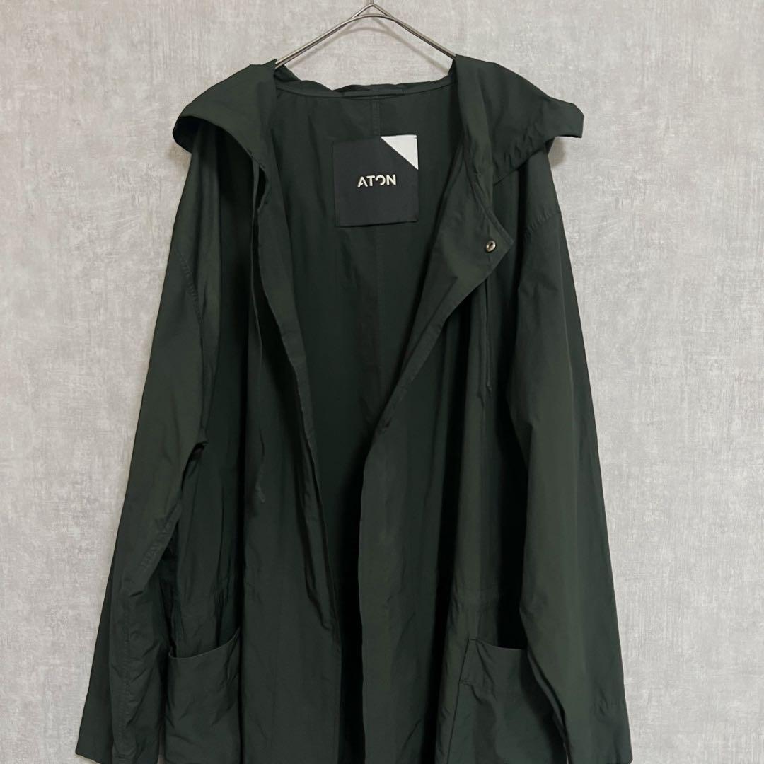 ATON フード付きナチュラルダイ ロングコート
