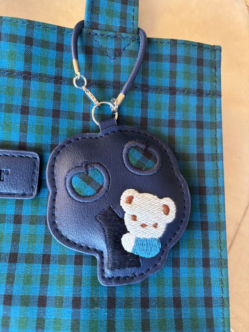 ファミリア 青チェックトートバッグ 小