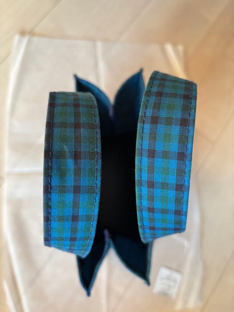 ファミリア 青チェックトートバッグ 小