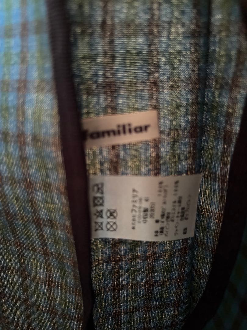 ファミリア 青チェックトートバッグ 小