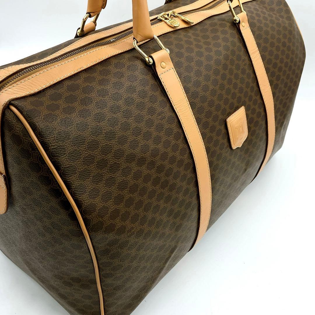 【CELINE】ボストンバッグ　マカダム柄　ゴールド金具　ダークブラウン　南京錠