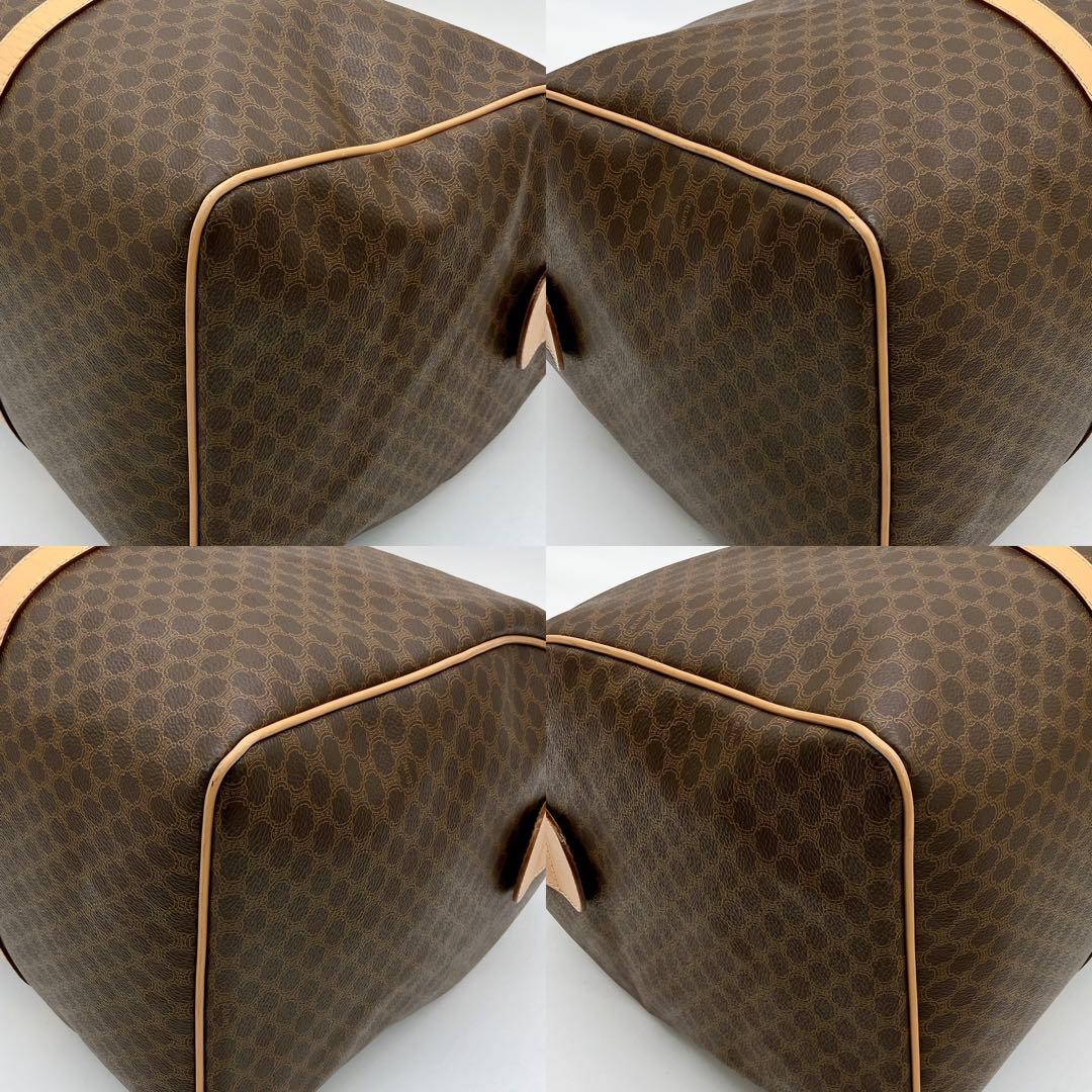 【CELINE】ボストンバッグ　マカダム柄　ゴールド金具　ダークブラウン　南京錠