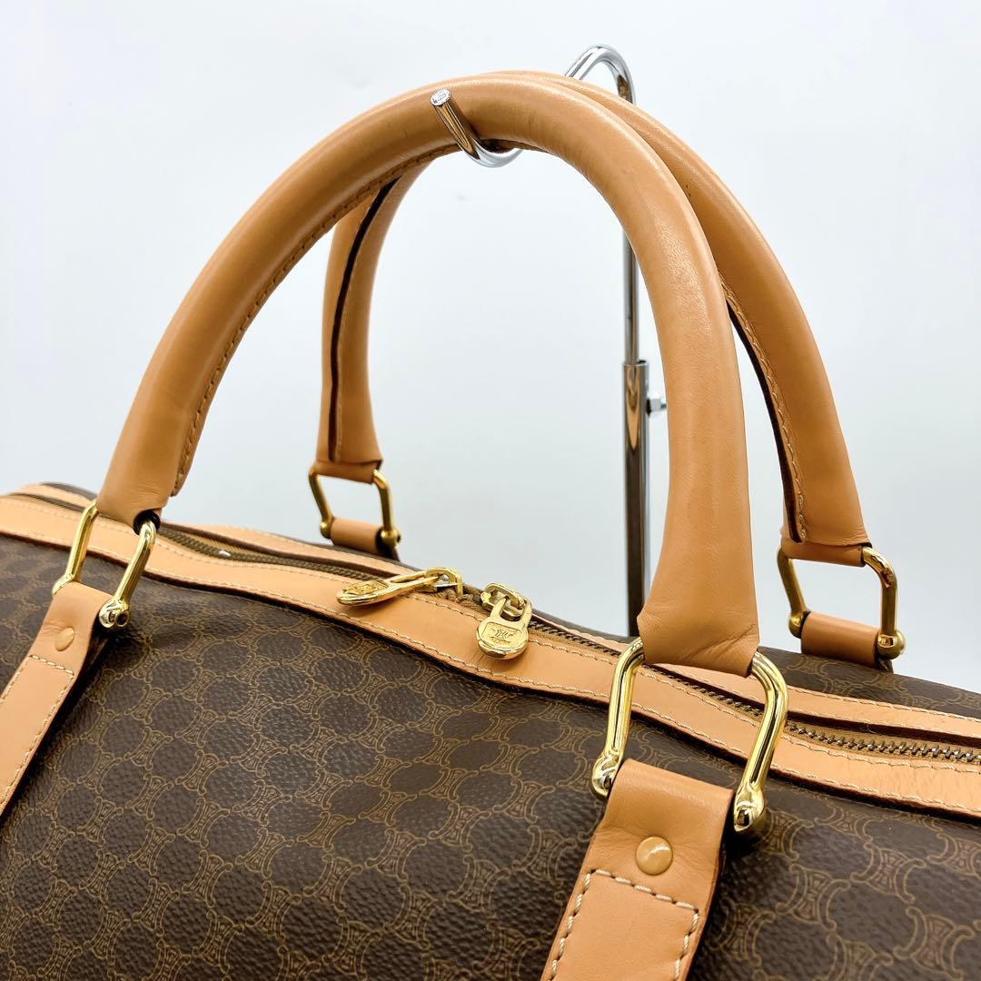 【CELINE】ボストンバッグ　マカダム柄　ゴールド金具　ダークブラウン　南京錠