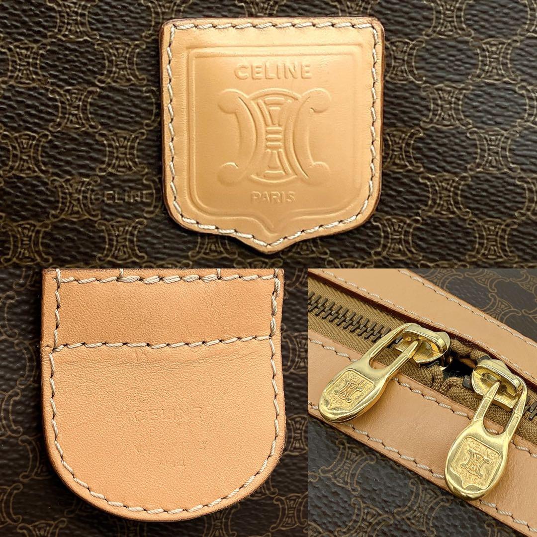 【CELINE】ボストンバッグ　マカダム柄　ゴールド金具　ダークブラウン　南京錠