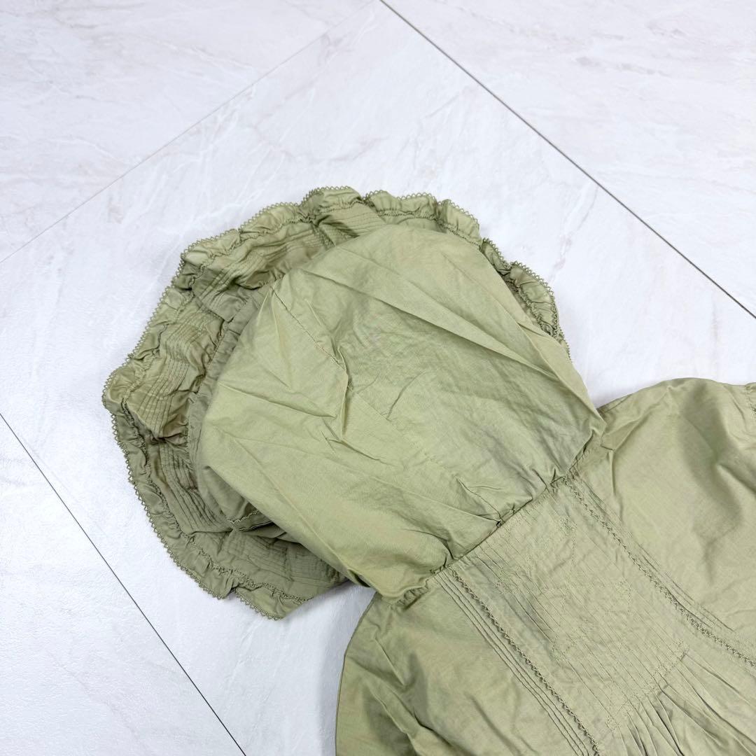 極美品 ピンクハウス ピコフリル ティアード リボン レース ブラウス グリーン