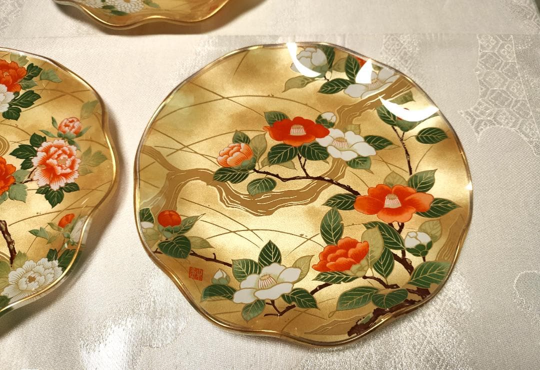 稀少！　光琳　華やかな金彩≪琳派≫　新品【和モダン】　ガラス飾り皿　取り皿　中皿