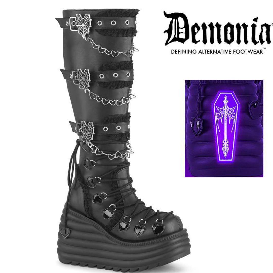 Demonia デモニア 厚底ロングブーツ ロック ゴスロリ V系 黒 26cm