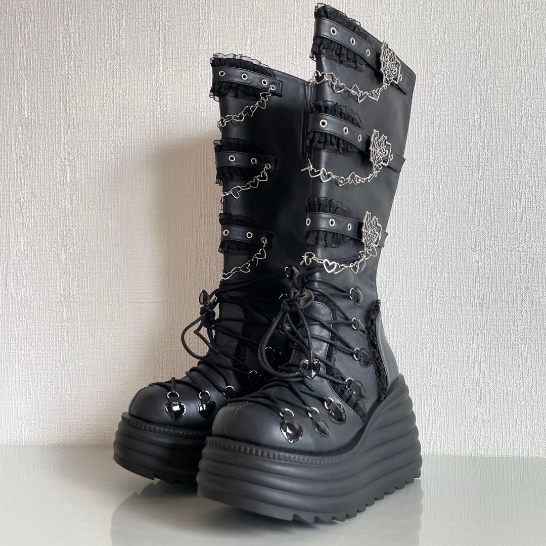 Demonia デモニア 厚底ロングブーツ ロック ゴスロリ V系 黒 26cm