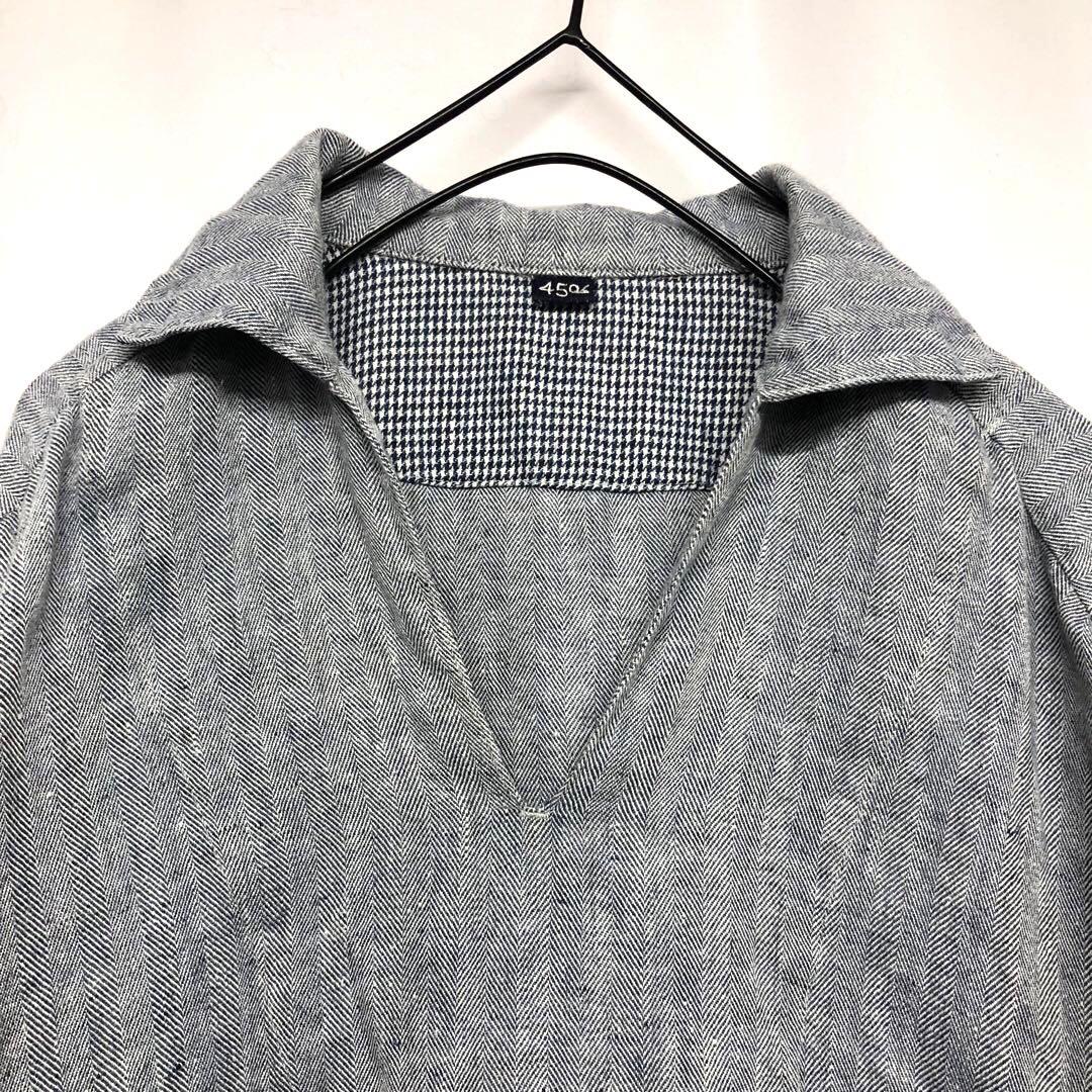 定価¥57,200 45Rリネンスキッパーシャツ ヘリンボーンツイード切り替え