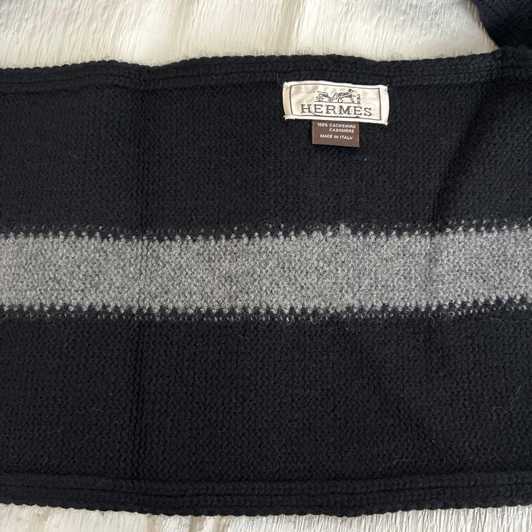 HERMES エルメス スヌード　マフラー　カシミヤ100 黒 グレー