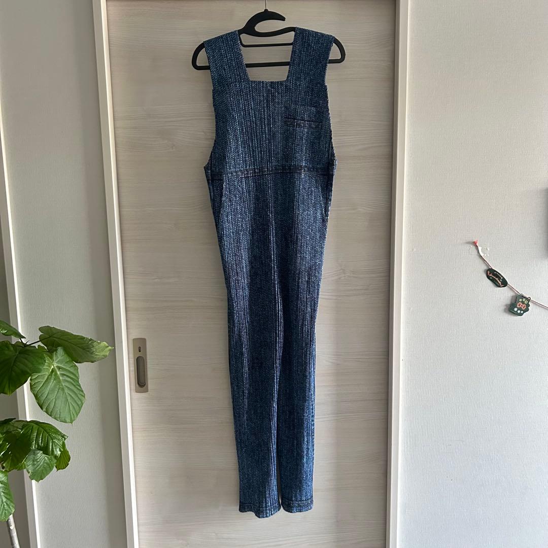 プリーツプリーズ　サロペット　オーバーオール　デニム転写　ブルー