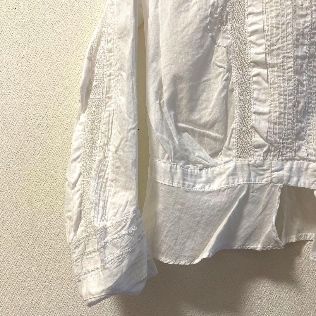 【アンティーク】フランス ブラウス 花 刺繍 ホワイト