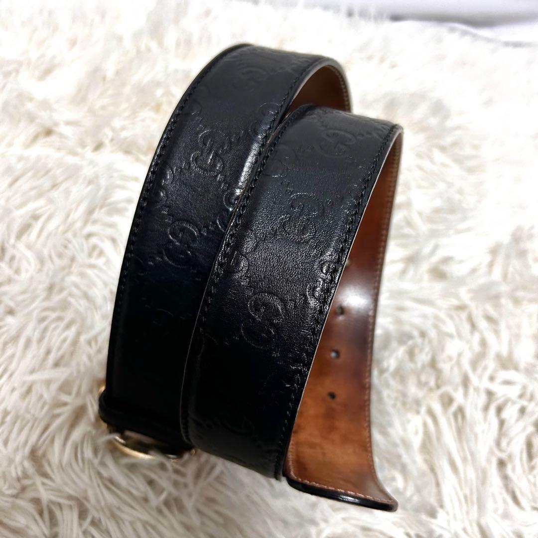 GUCCI グッチ　インターロッキング　シマ　レザーベルト　114876 黒