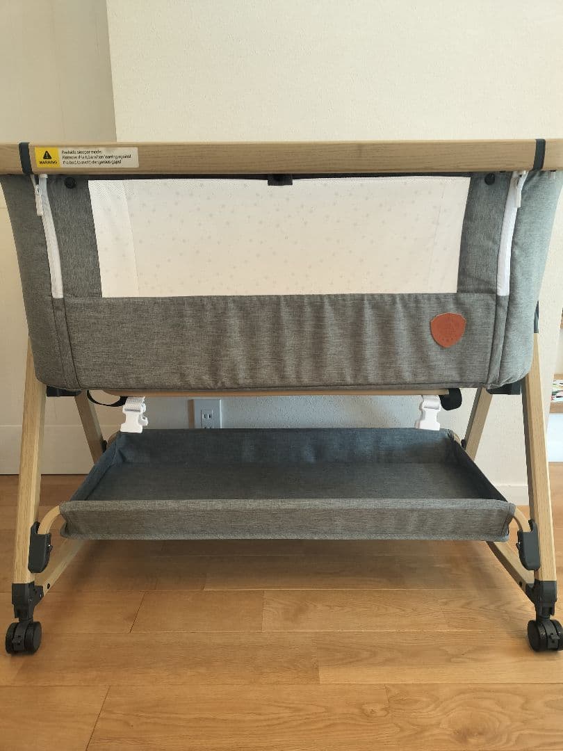 HZDMJ グレー ベビーベッド 収納トレー 蚊帳付き