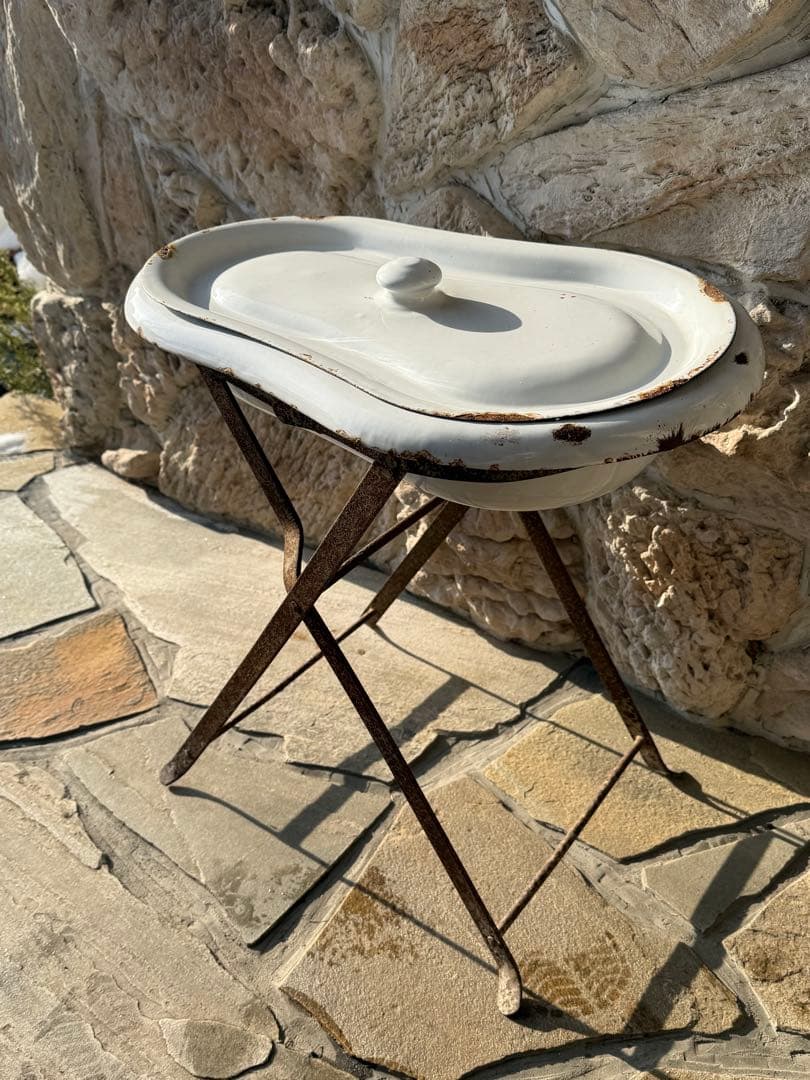 値下げ　フランスアンティーク　ホーローベビーバス　レア