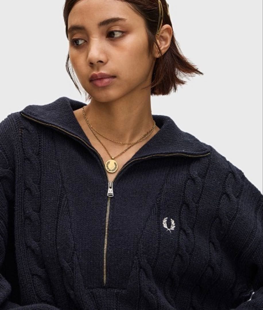 FRED PERRY ハーフジップケーブルニット