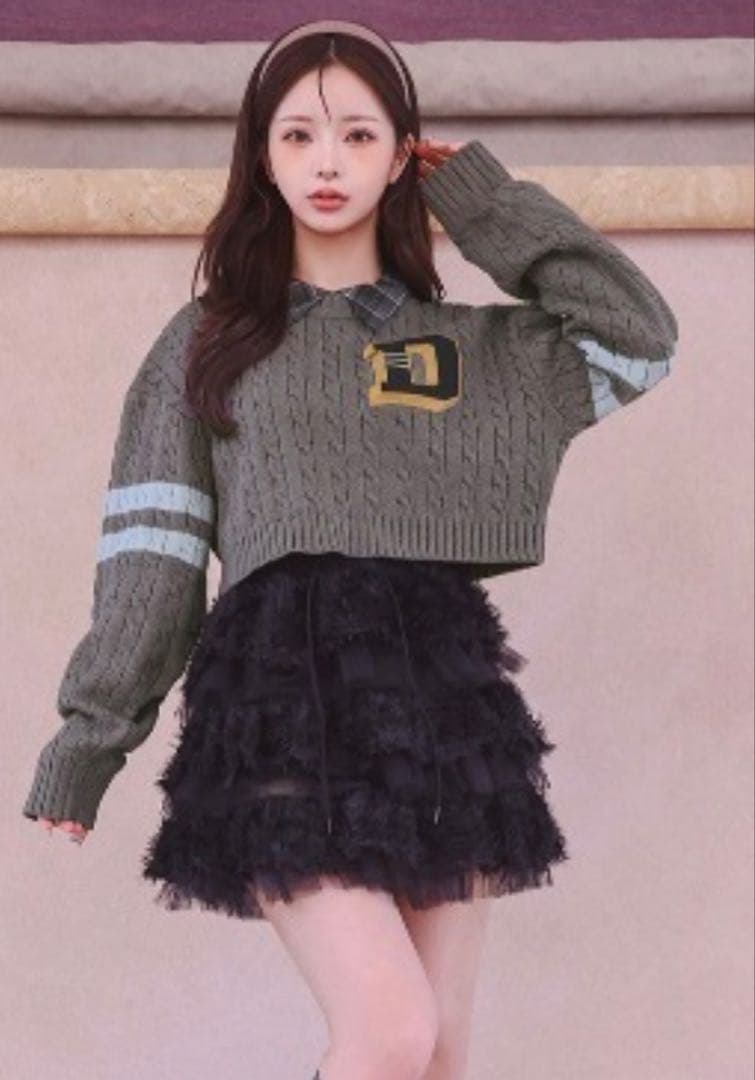 Darich カレッジワッペンショートニットトップス