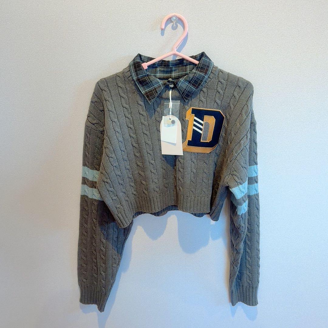 Darich カレッジワッペンショートニットトップス