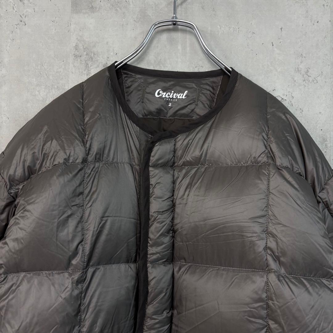愛 Orcival ライトキルト ダウン ノーカラー ブルゾン ミリタリー
