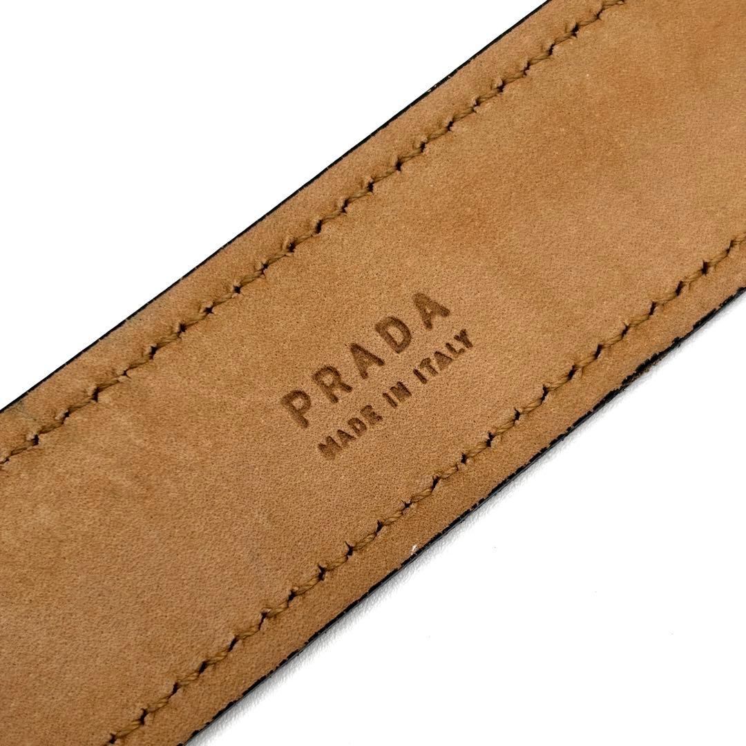 美品・正規品 PRADA プラダ ベルト ロゴバックル レザー メンズ ブラック