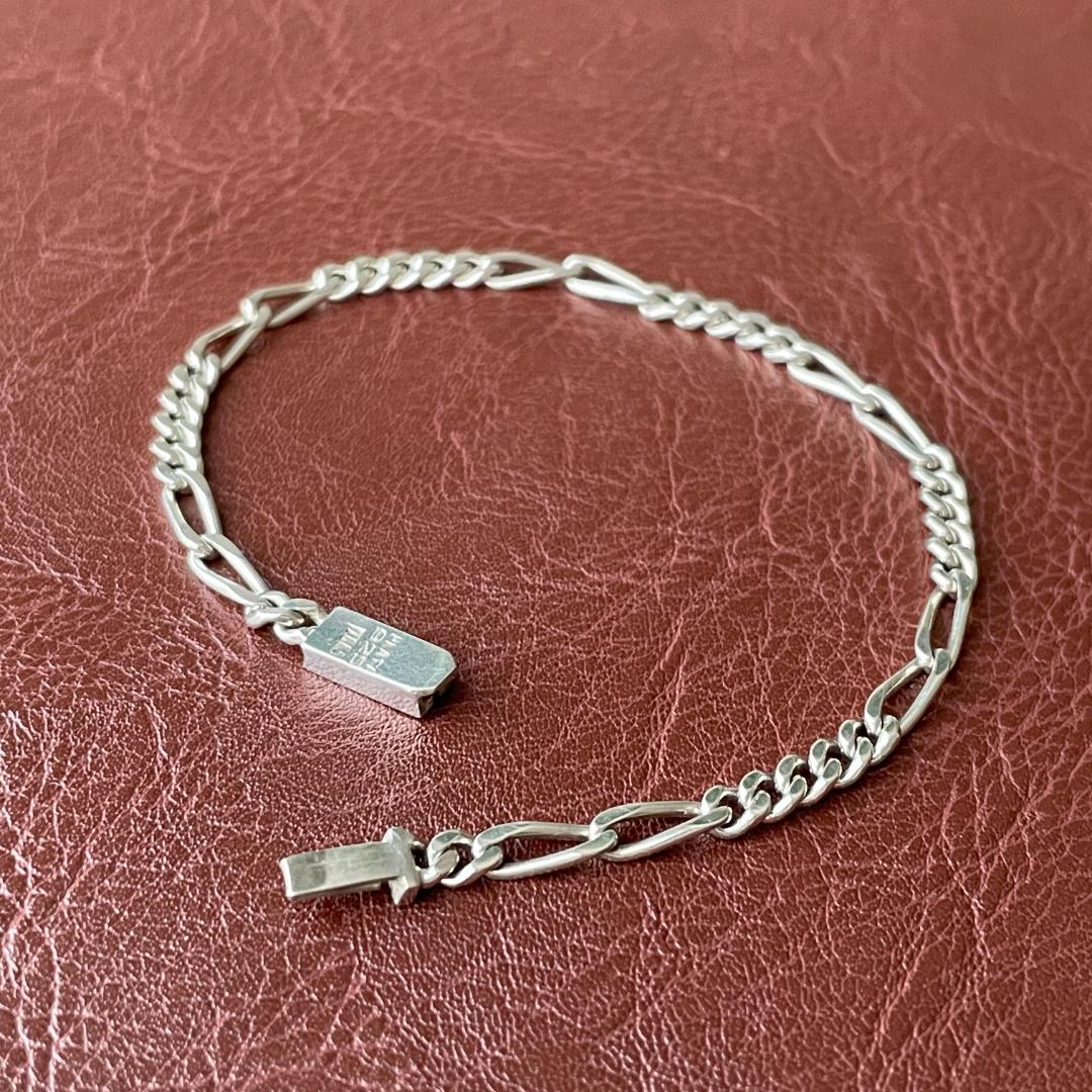 ビンテージシルバー925 ブレスレット MEXICO製 フィガロチェーン メンズ