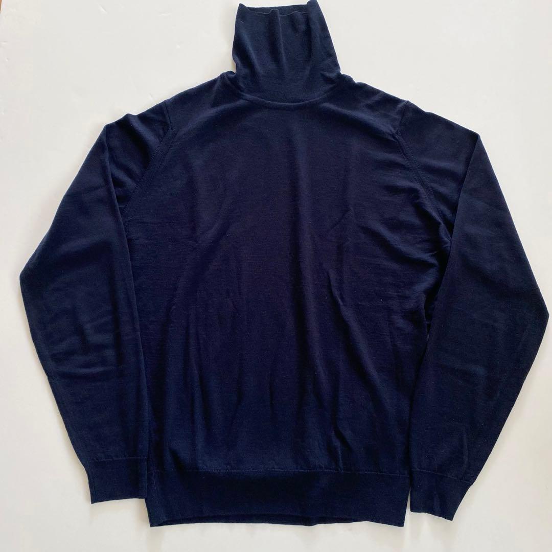 極美品 john smedley タートルネック 30ゲージ L ネイビー